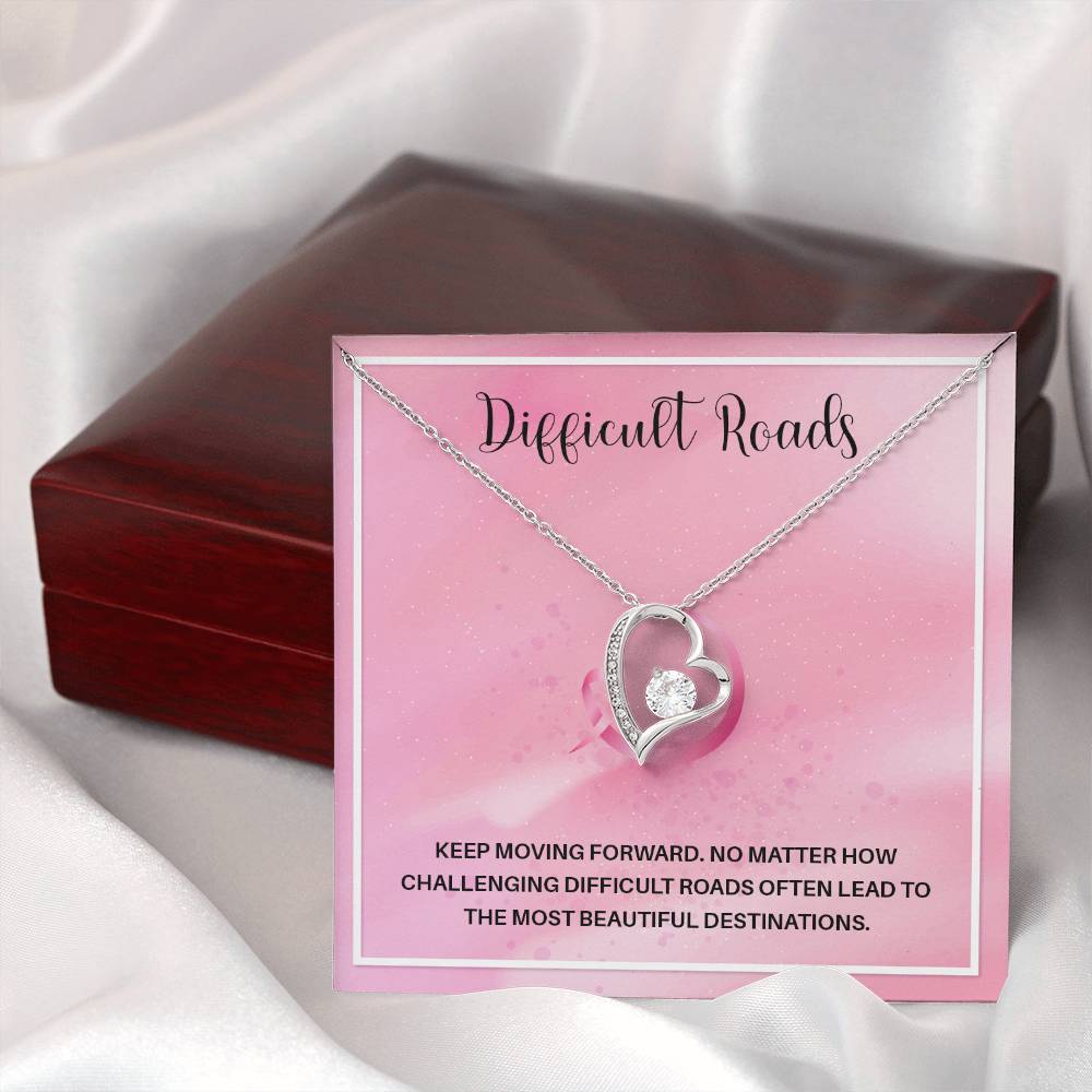 Difficult Roads Keep Moving Forward Necklace Meaningful Gift Supportive Gift Motivational Jewelry Never Give Up Necklace Stronger Necklace Breast Cancer Necklace For Soulmate Braver Necklace Cancer Survivor Jewelry Jewelry For Empowering Women