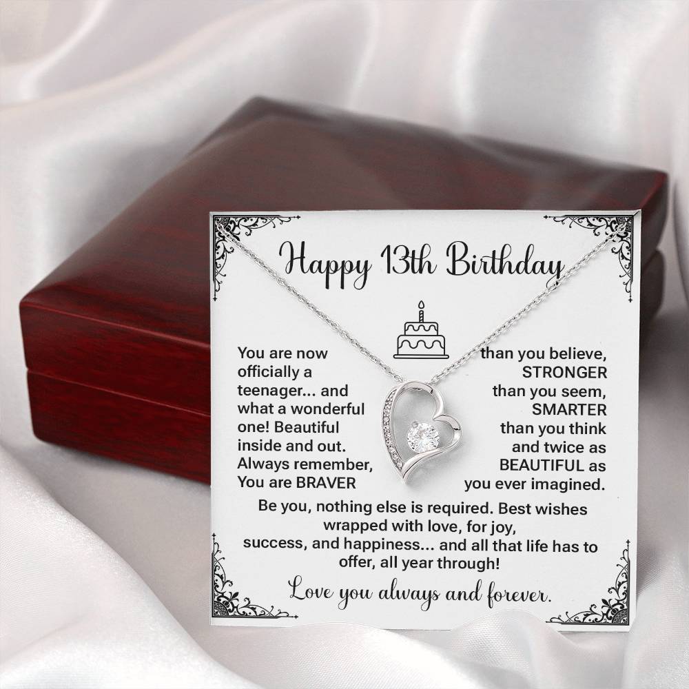 13th Birthday Gift for Teen Girl – Heart Necklace with Message Card