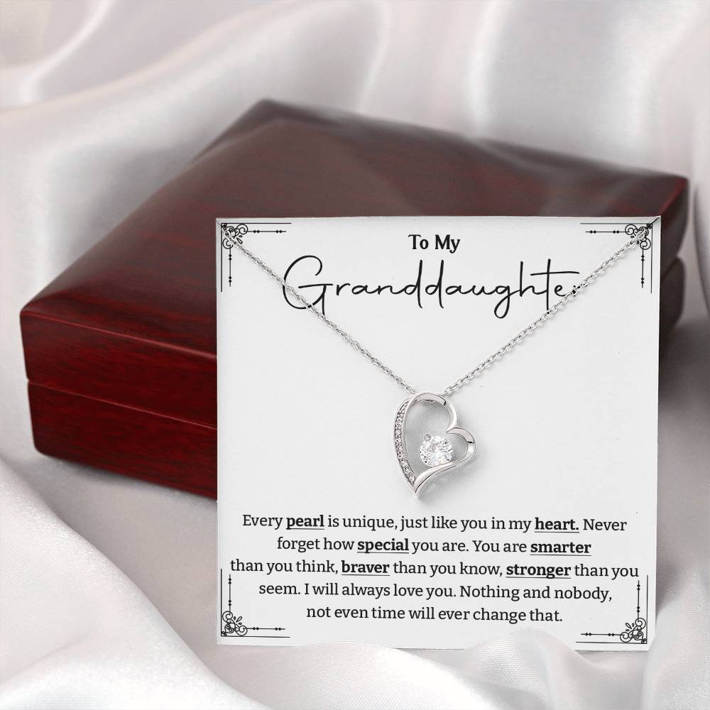 Granddaughter Necklace Gift – Unique Like a Pearl Heart Pendant