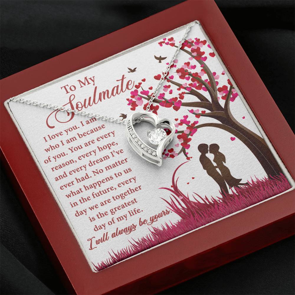 To My Soulmate I Love You. I Am Who I Am Because Of You, Valentine's Day Necklace Gift For Wife, Girlfriend, Fiancée  Anniversary, Soul Mates Gift, Soulmate Forever Heart Necklace Gift.