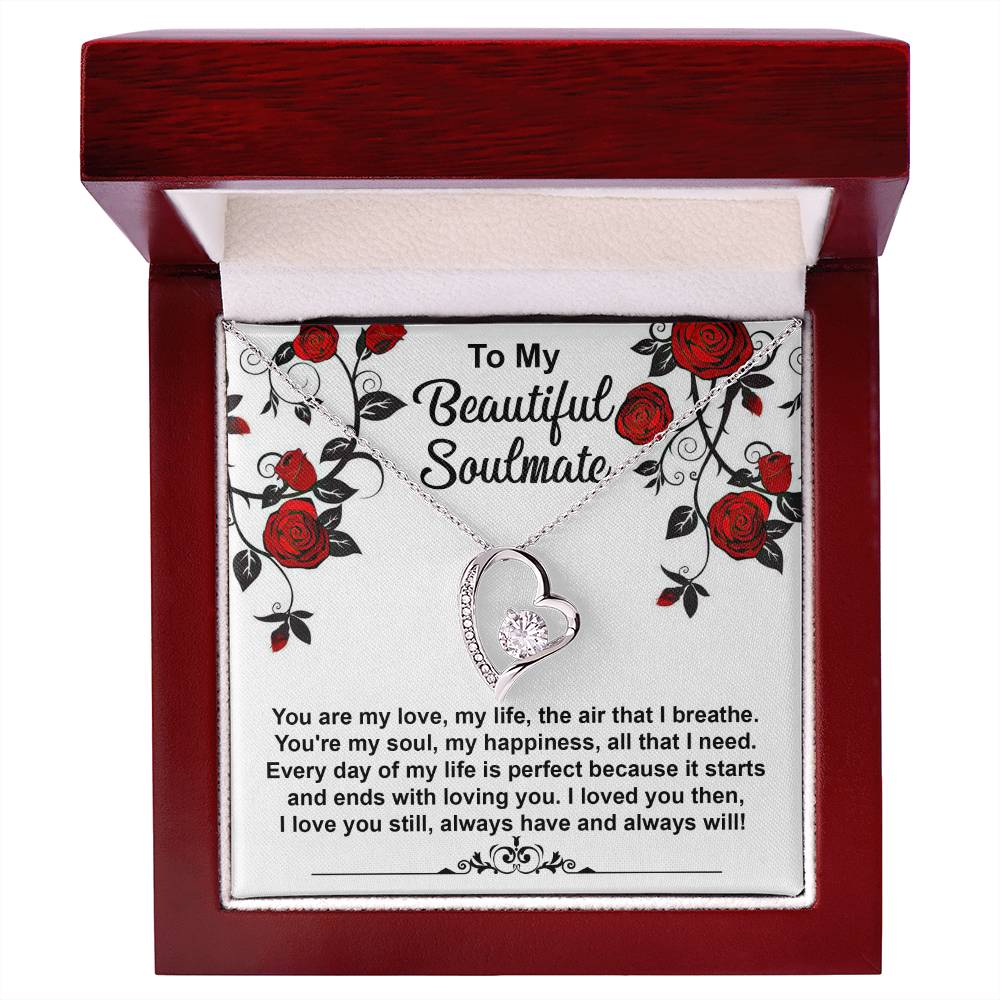 To My Beautiful Soulmate Necklace Gift, Forever Heart Necklace Gift For Wife, Girlfriend, Fiancée, Valentine's Day Soulmate Jewelry With A Meaningful Message Card.