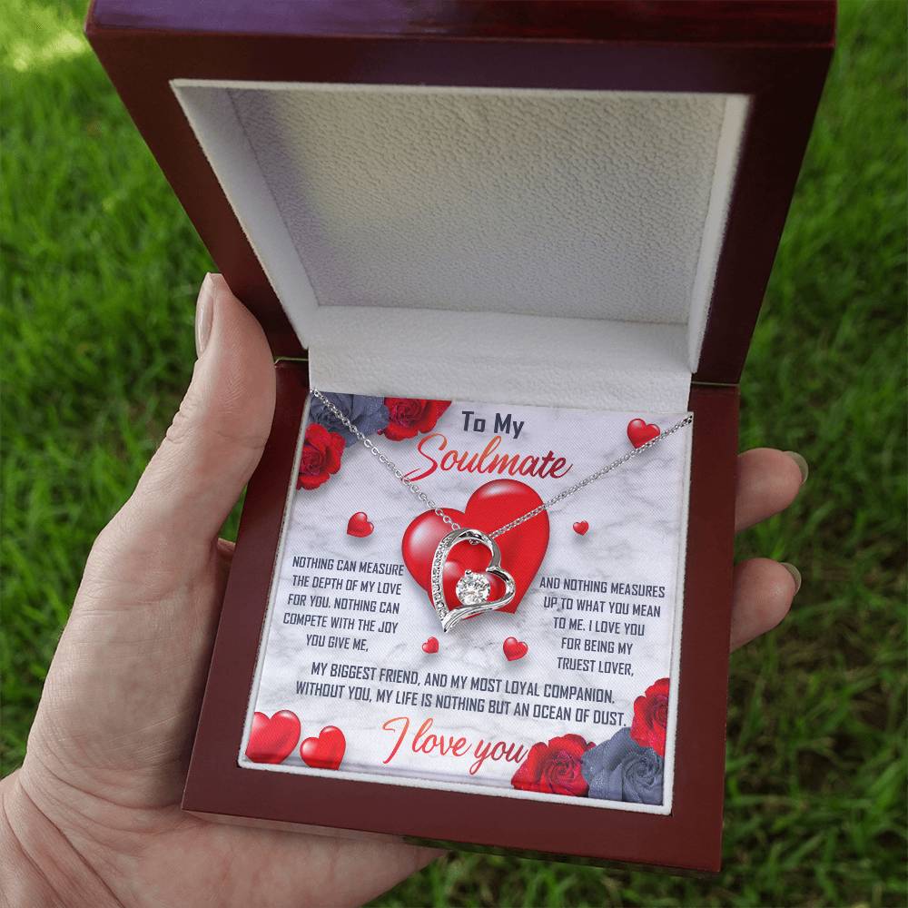 To My Soulmate Necklace Gift- Nothing Can Measure The Depth Of My Love For You, Valentine's Day Soulmate Jewelry With A Meaningful Message Card.