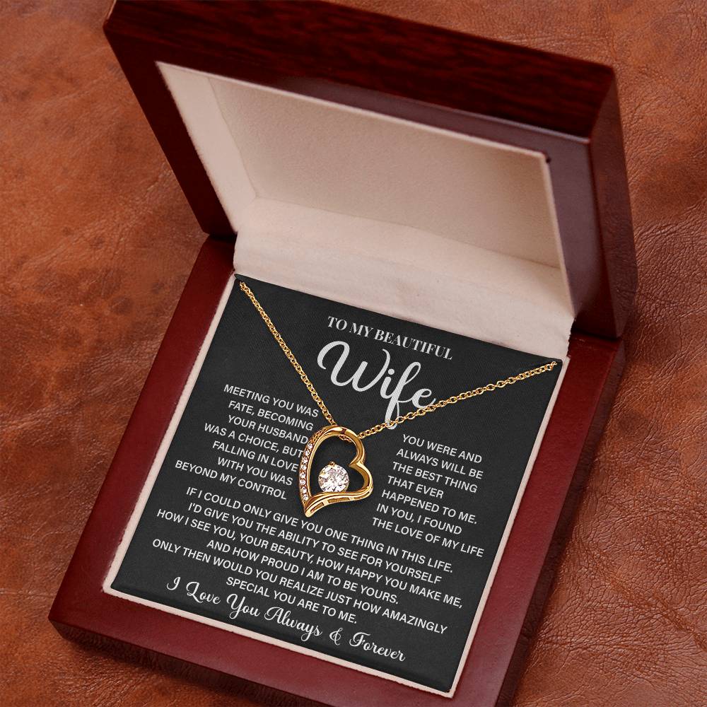 To My Beautiful Wife Necklace – 'meeting You Was Fate' Sentimental Jewelry Gift For Wife From Husband, Romantic Message 'you Are The Love Of My Life' Forever Love Keepsake
