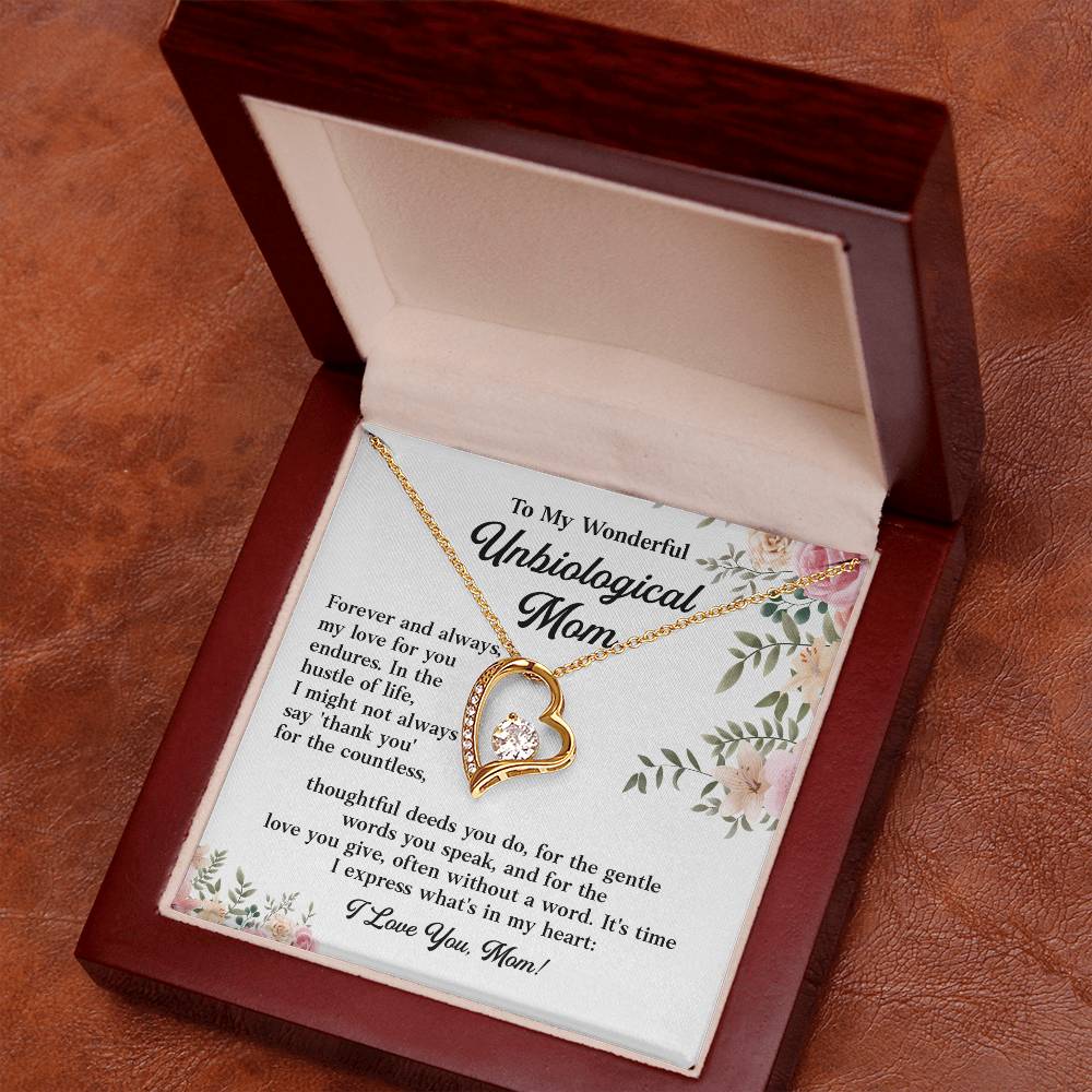 To My Wonderful Unbiological Mom, Best Appreciation Necklace Gift For Mom Thoughtful Words And Love Necklace Forever Love Necklace For Second Mom Best Appreciation Necklace Thank You Necklace Unbiological Mom Necklace Gift From Son