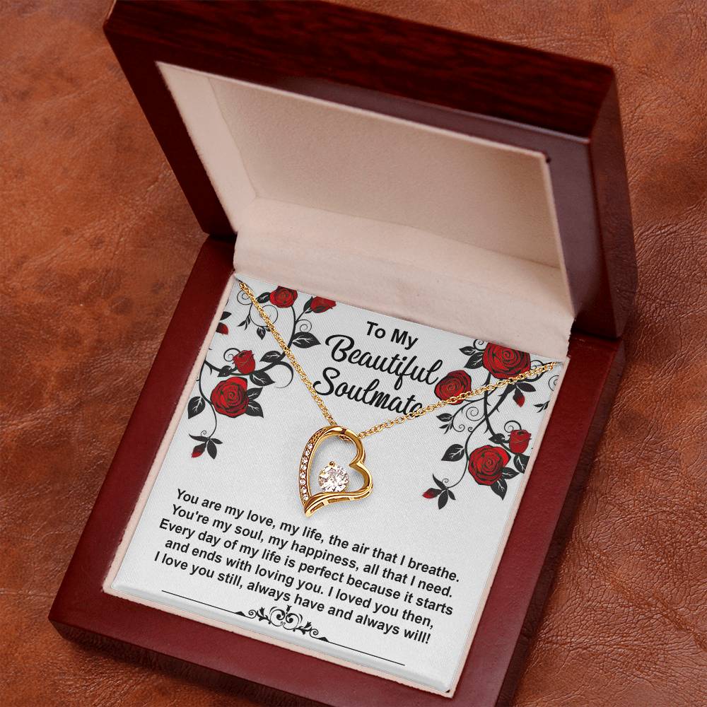 To My Beautiful Soulmate Necklace Gift, Forever Heart Necklace Gift For Wife, Girlfriend, Fiancée, Valentine's Day Soulmate Jewelry With A Meaningful Message Card.