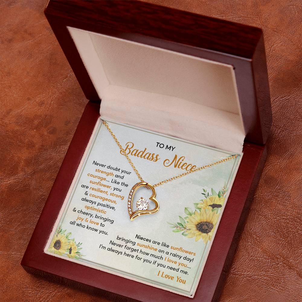 Badass Niece Necklace With Sunflower Message Card