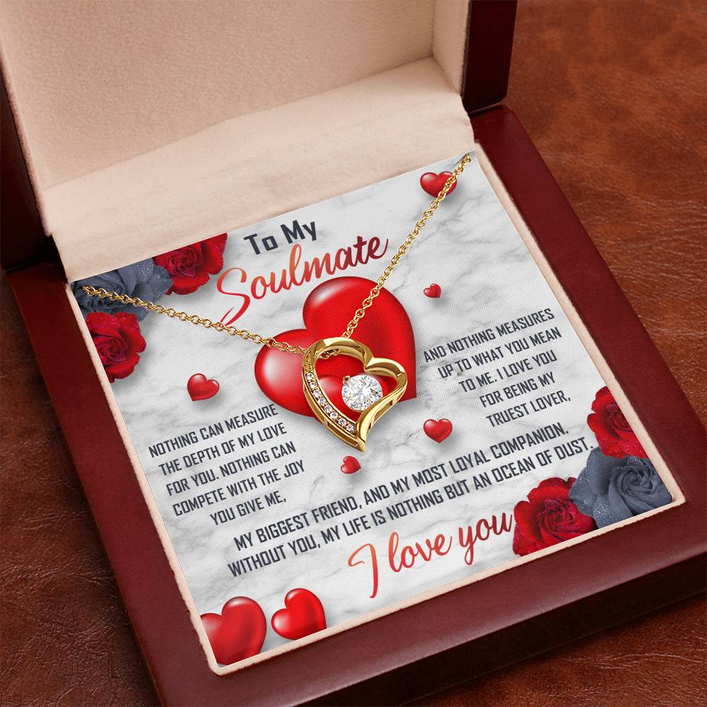 To My Soulmate Necklace Gift- Nothing Can Measure The Depth Of My Love For You, Valentine's Day Soulmate Jewelry With A Meaningful Message Card.