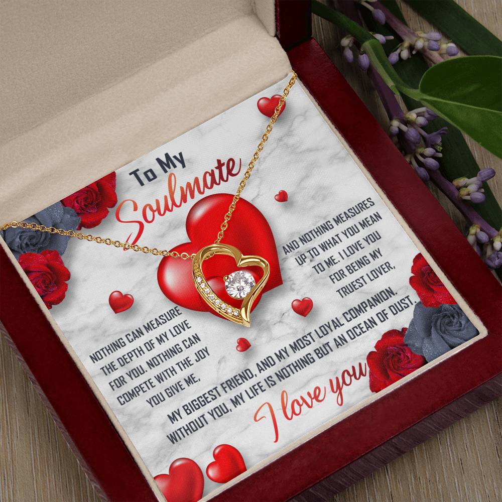 To My Soulmate Necklace Gift- Nothing Can Measure The Depth Of My Love For You, Valentine's Day Soulmate Jewelry With A Meaningful Message Card.