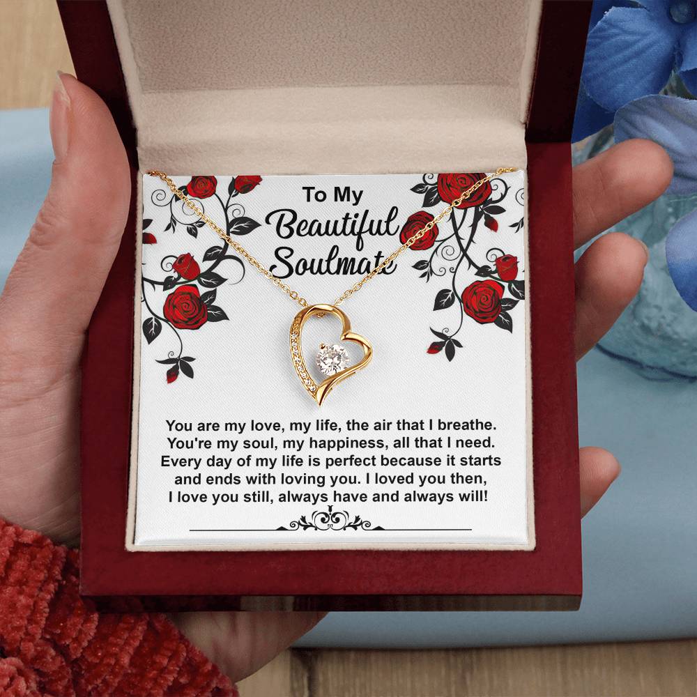 To My Beautiful Soulmate Necklace Gift, Forever Heart Necklace Gift For Wife, Girlfriend, Fiancée, Valentine's Day Soulmate Jewelry With A Meaningful Message Card.