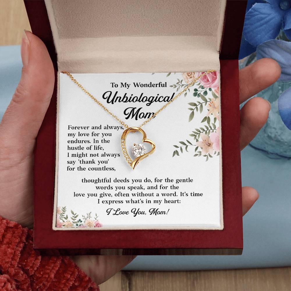 To My Wonderful Unbiological Mom, Best Appreciation Necklace Gift For Mom Thoughtful Words And Love Necklace Forever Love Necklace For Second Mom Best Appreciation Necklace Thank You Necklace Unbiological Mom Necklace Gift From Son