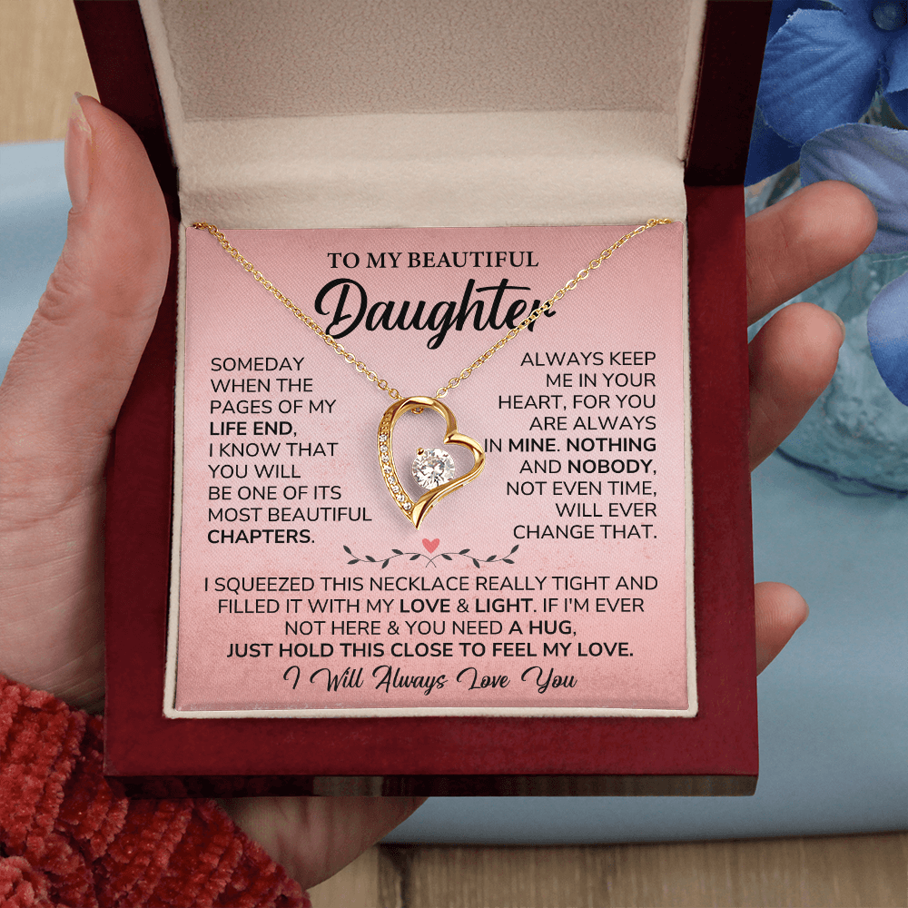 Daughter Gift with Heart Pendant from Parent with Message Card