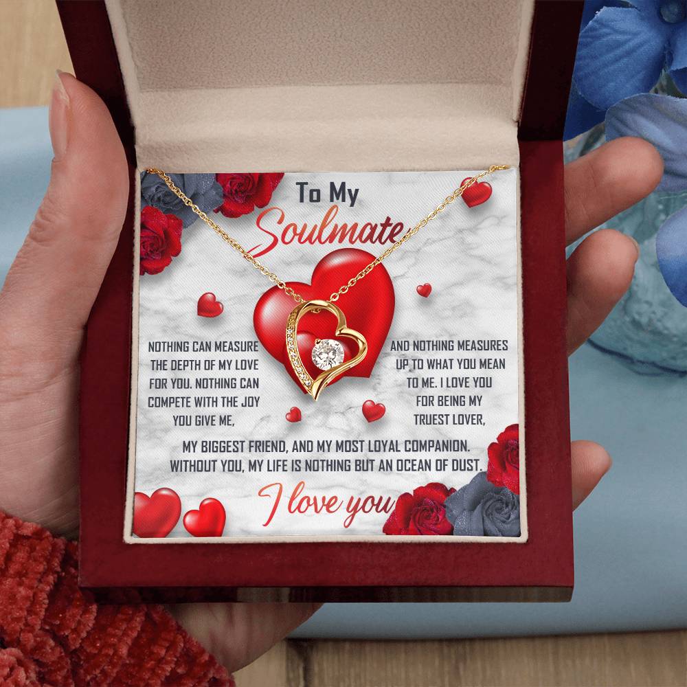 To My Soulmate Necklace Gift- Nothing Can Measure The Depth Of My Love For You, Valentine's Day Soulmate Jewelry With A Meaningful Message Card.