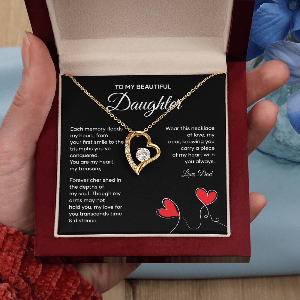 Daughter Heart Necklace from Dad Gift Box with Card