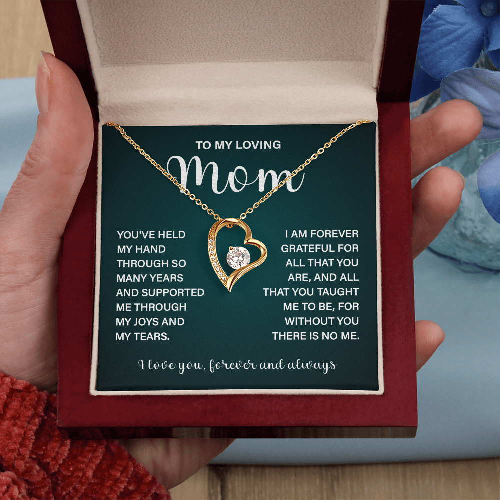 Loving Mom Necklace Gift, Forever and Always Message Card
