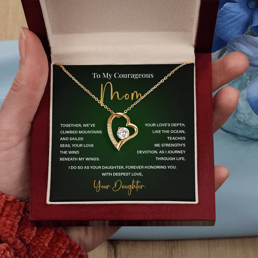 Heart Necklace for Brave Mom – From Daughter with Poetic Message Card