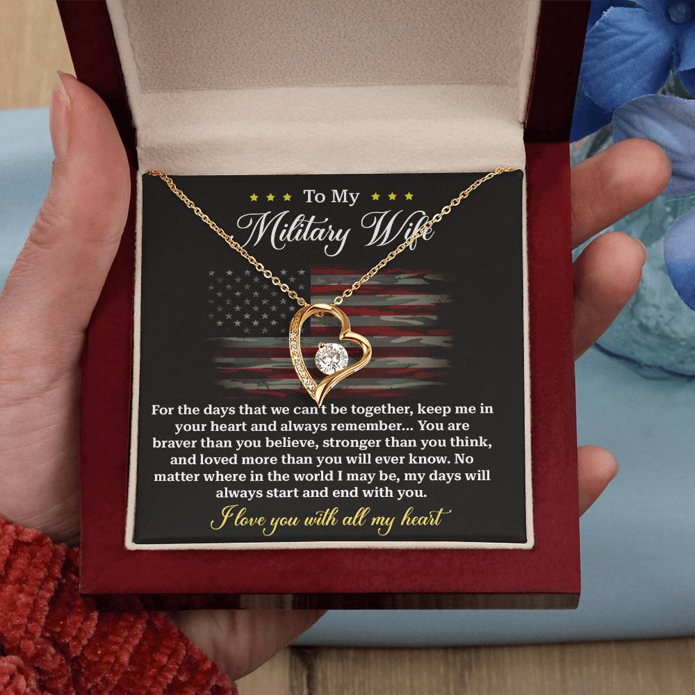 Military Wife Necklace - Braver, Stronger, Loved Forever, A Heartfelt Gift Of Love Across Distance - From Your Heartfelt Husband