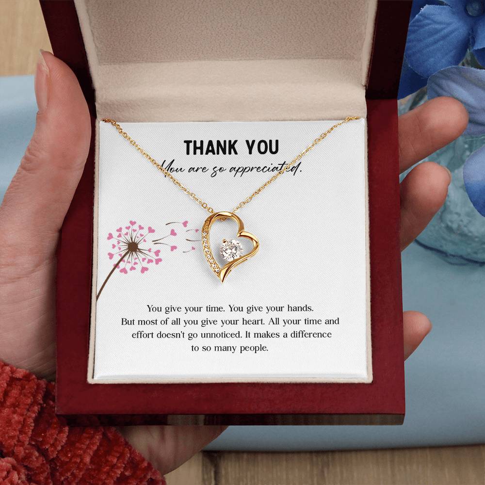 Appreciation Necklace - Thank You For Giving Your Heart And Making A Difference, A Thoughtful Gift For Those Who Care