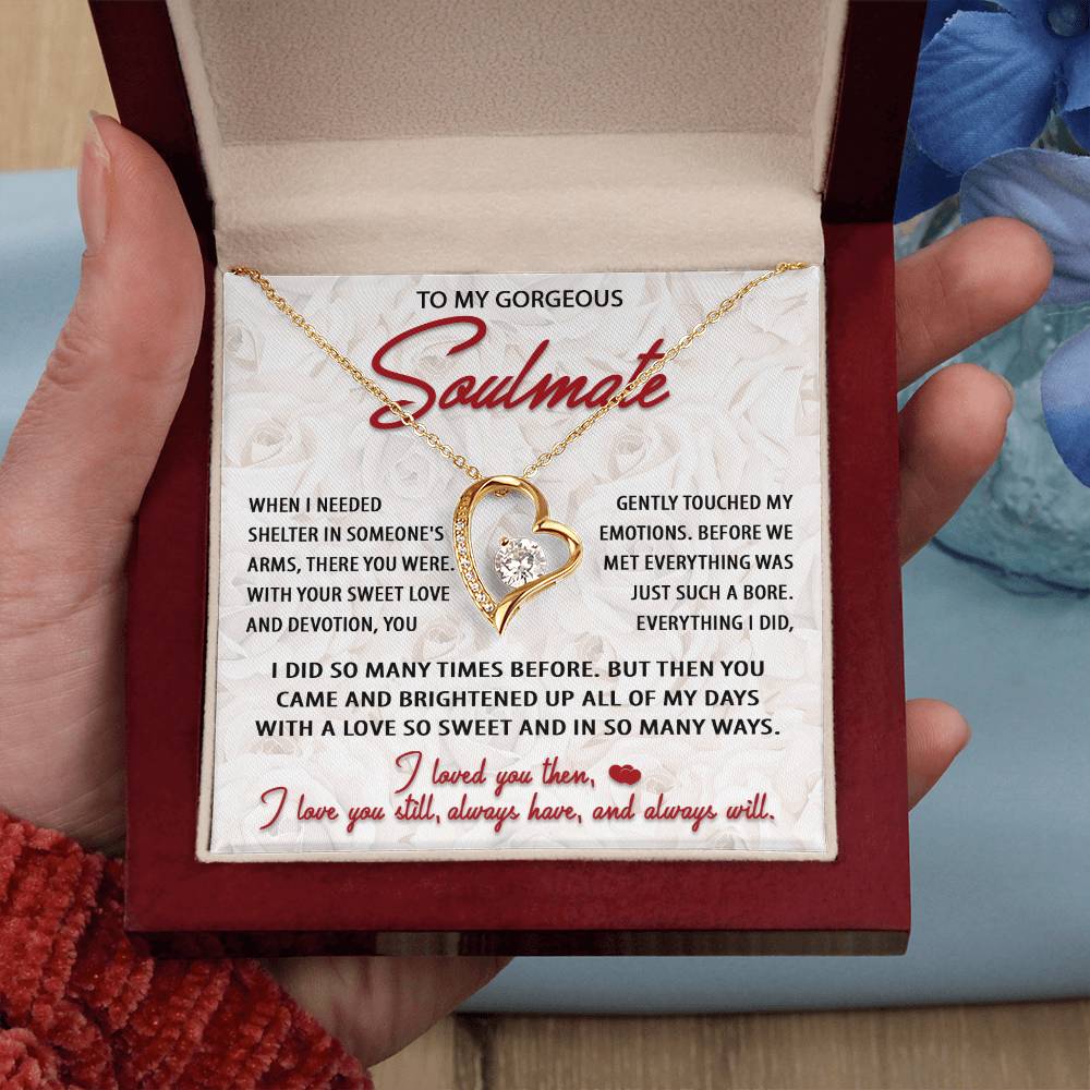 To My Gorgeous Soulmate Necklace Gift- When I Needed Shelter In Someone's Ams, Valentine's Day Soulmate Jewelry With A Meaningful Message Card.
