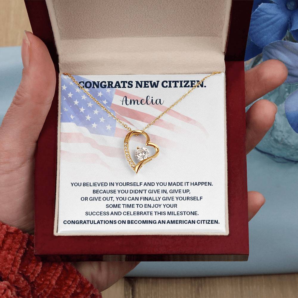 Congrats Necklace For New U.s. Citizen Amelia Necklace For New U.s. Citizen Gift For New American Citizen Necklace With Citizenship Message U.s. Citizenship Achievement Gift Necklace For Proud U.s. Citizen Necklace For Citizenship Success