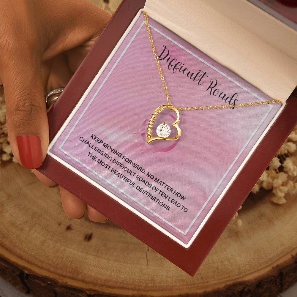 Difficult Roads Keep Moving Forward Necklace Meaningful Gift Supportive Gift Motivational Jewelry Never Give Up Necklace Stronger Necklace Breast Cancer Necklace For Soulmate Braver Necklace Cancer Survivor Jewelry Jewelry For Empowering Women