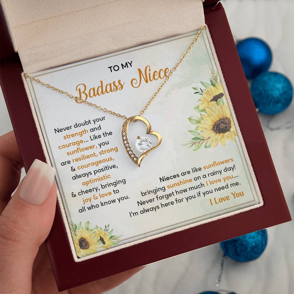 Badass Niece Necklace With Sunflower Message Card