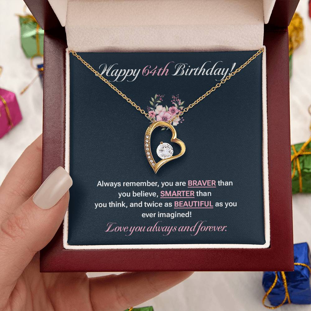 64th Birthday Necklace for Her – Elegant Heart Pendant Gift Set