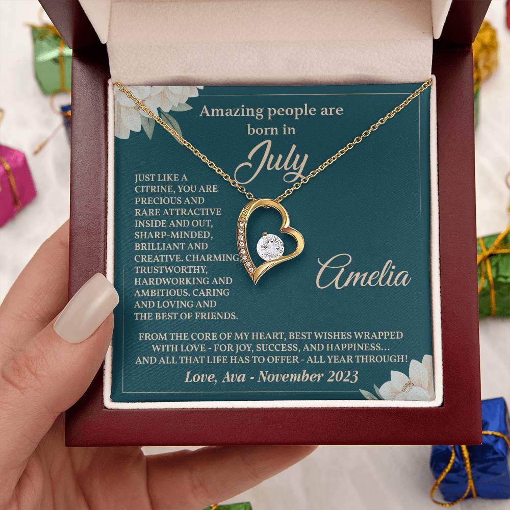 July Birthstone Heart Necklace Gift for Her – Message Box