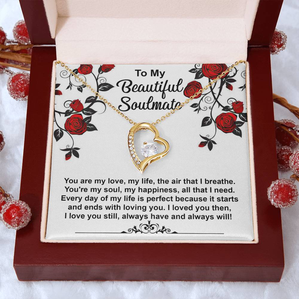 To My Beautiful Soulmate Necklace Gift, Forever Heart Necklace Gift For Wife, Girlfriend, Fiancée, Valentine's Day Soulmate Jewelry With A Meaningful Message Card.