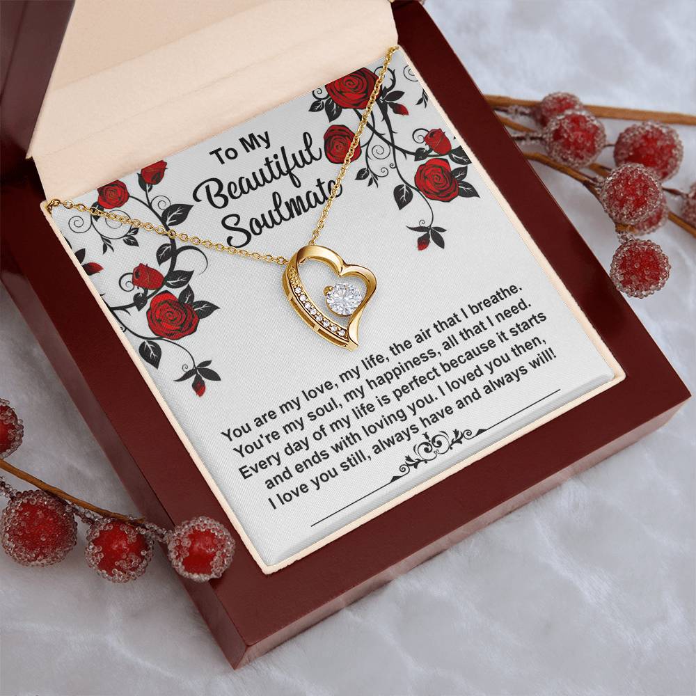 To My Beautiful Soulmate Necklace Gift, Forever Heart Necklace Gift For Wife, Girlfriend, Fiancée, Valentine's Day Soulmate Jewelry With A Meaningful Message Card.