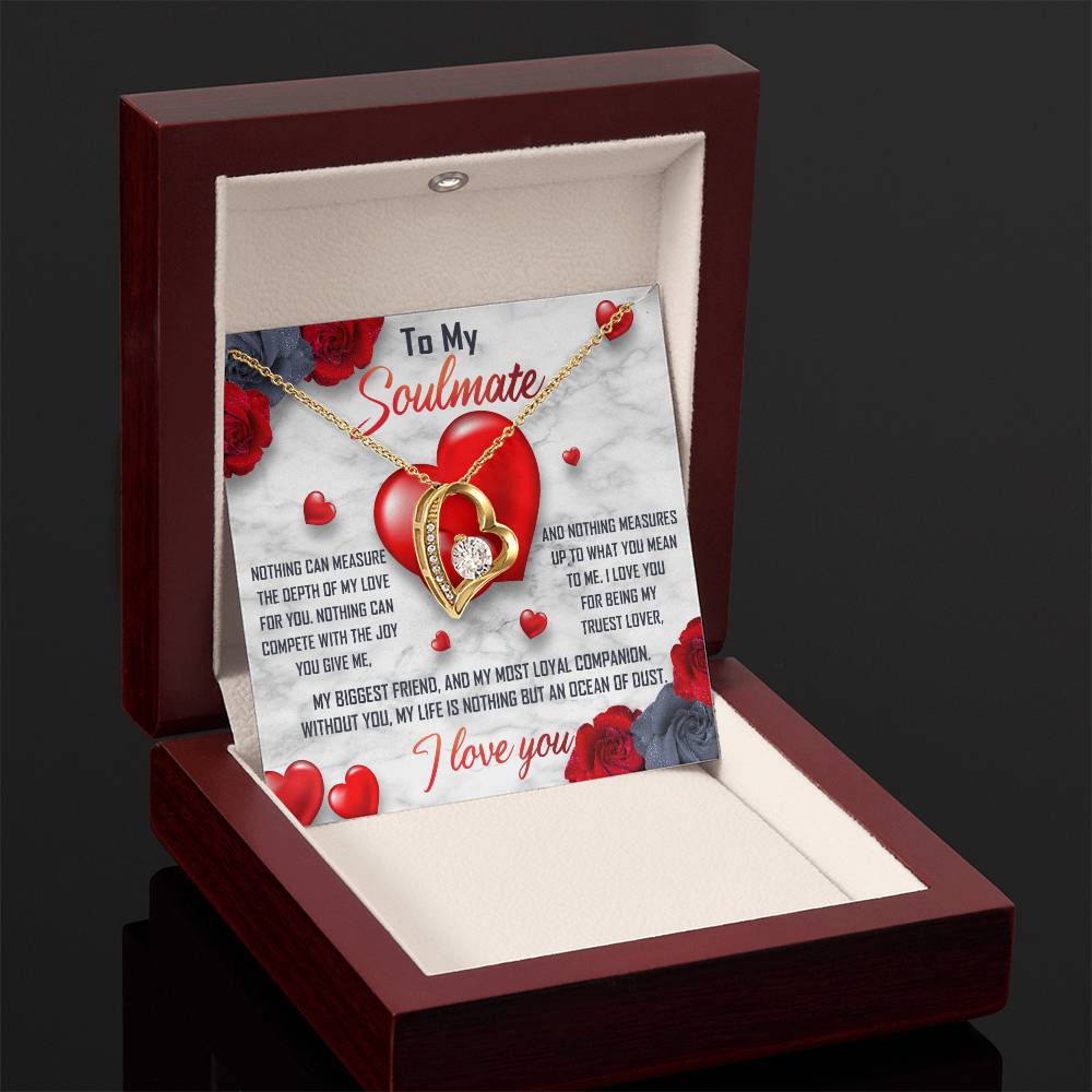 To My Soulmate Necklace Gift- Nothing Can Measure The Depth Of My Love For You, Valentine's Day Soulmate Jewelry With A Meaningful Message Card.