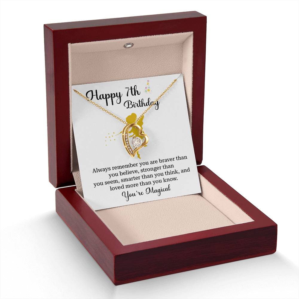 7th Birthday Gift for Girl – Fairy Heart Necklace with Message Card