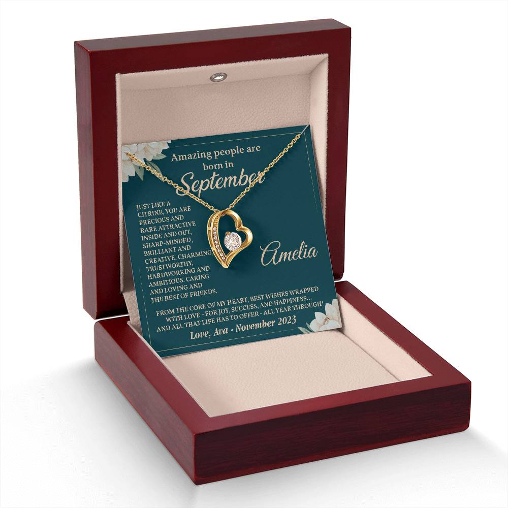 September Birthday Necklace for Her – Gift with Card Box