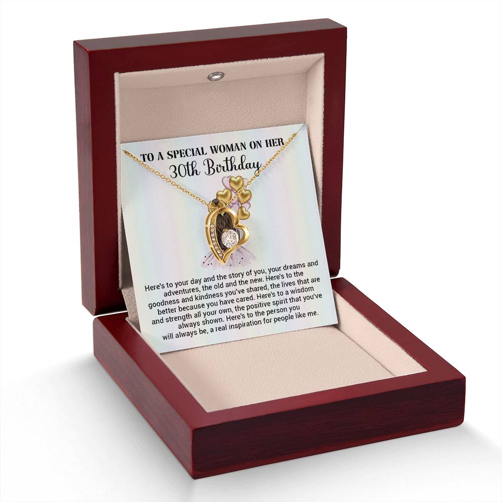 30th Birthday Gift for Woman – Heart Necklace with Message Card