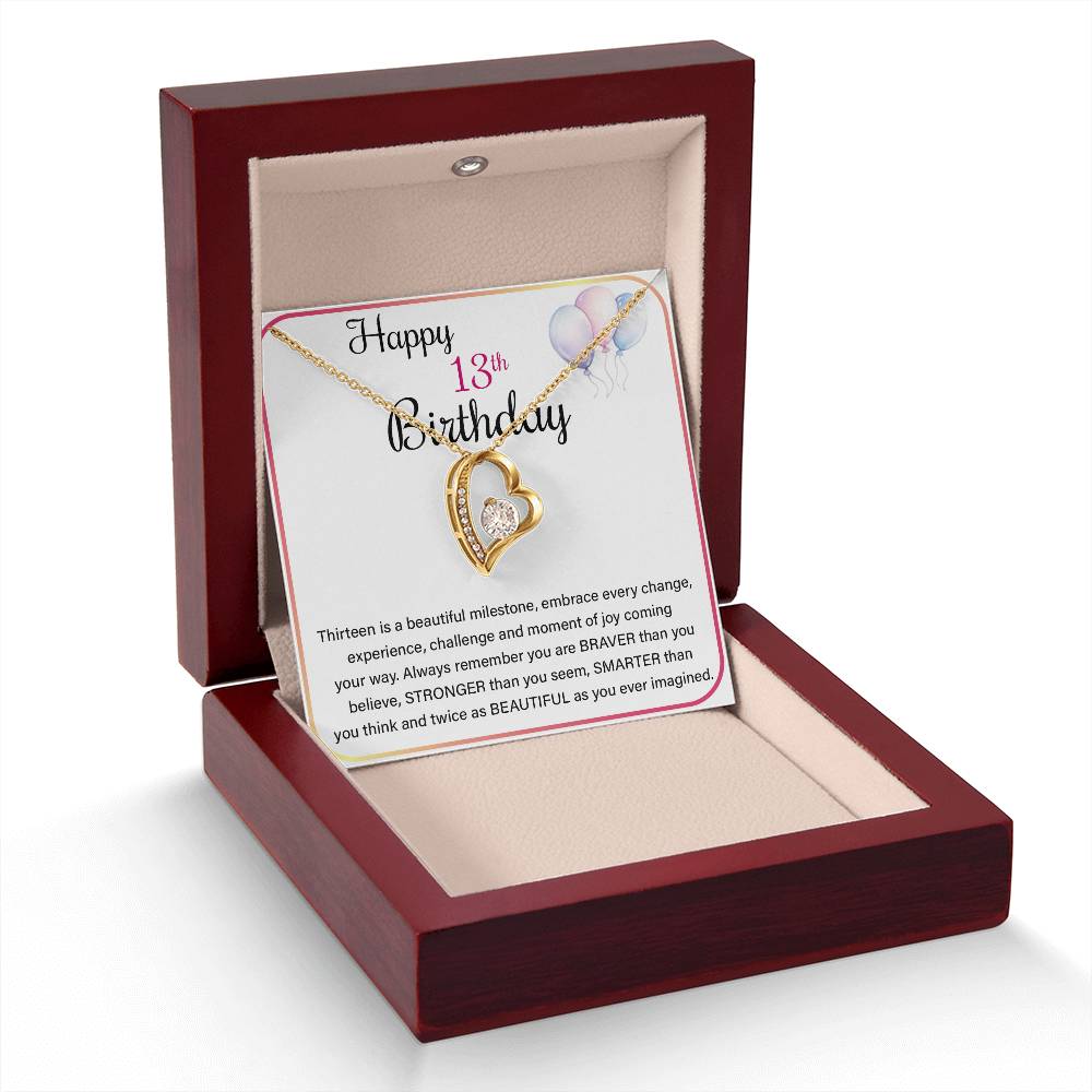 13th Birthday Necklace for Teen Girl – Heart Pendant & Milestone Card