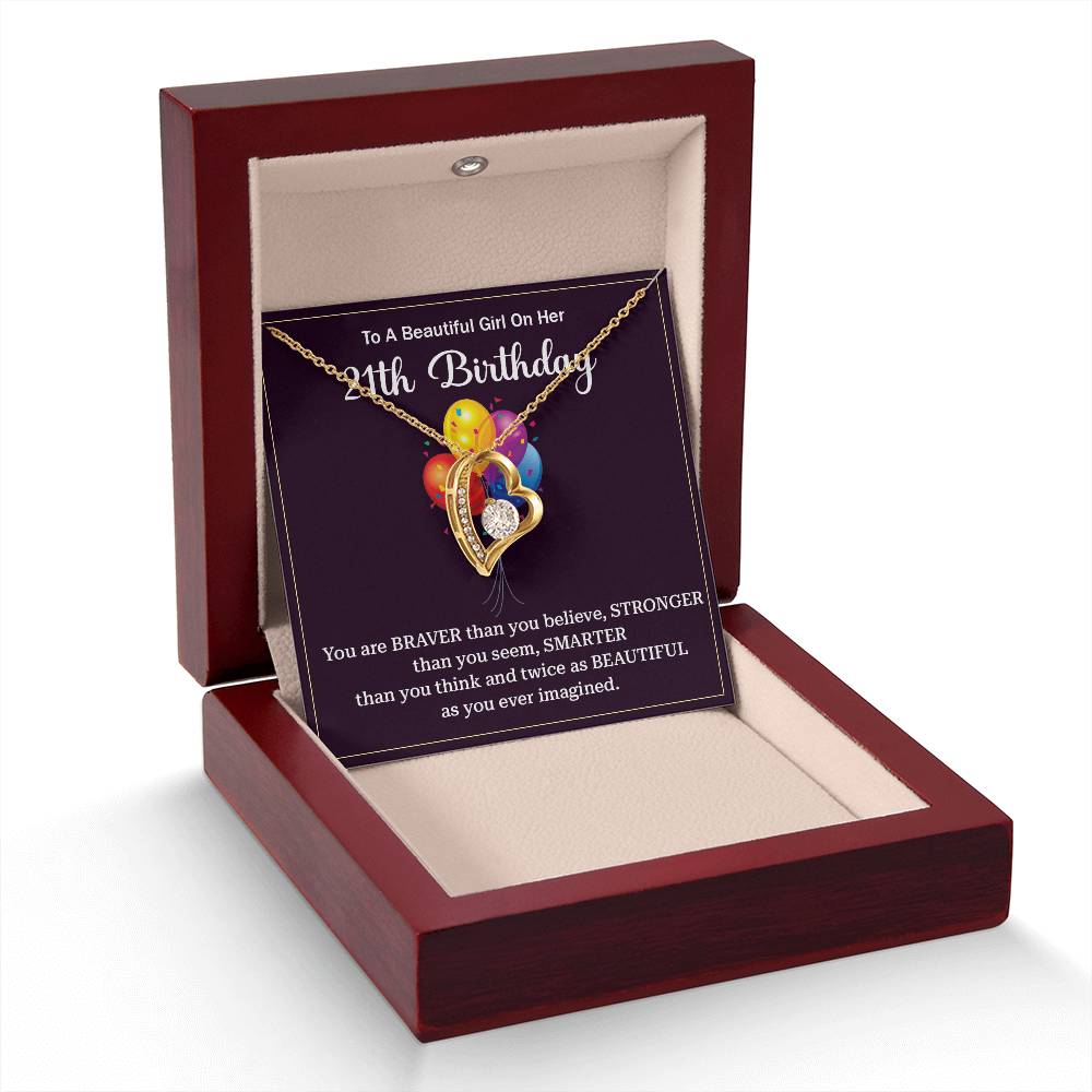 21st Birthday Gift Necklace for Her – Message Card and Gift Box