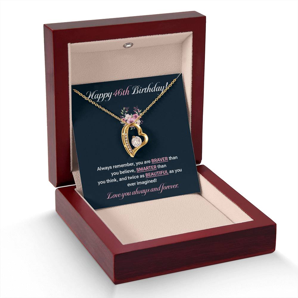 46th Birthday Gift for Her – Heart Necklace with Sentimental Message Card