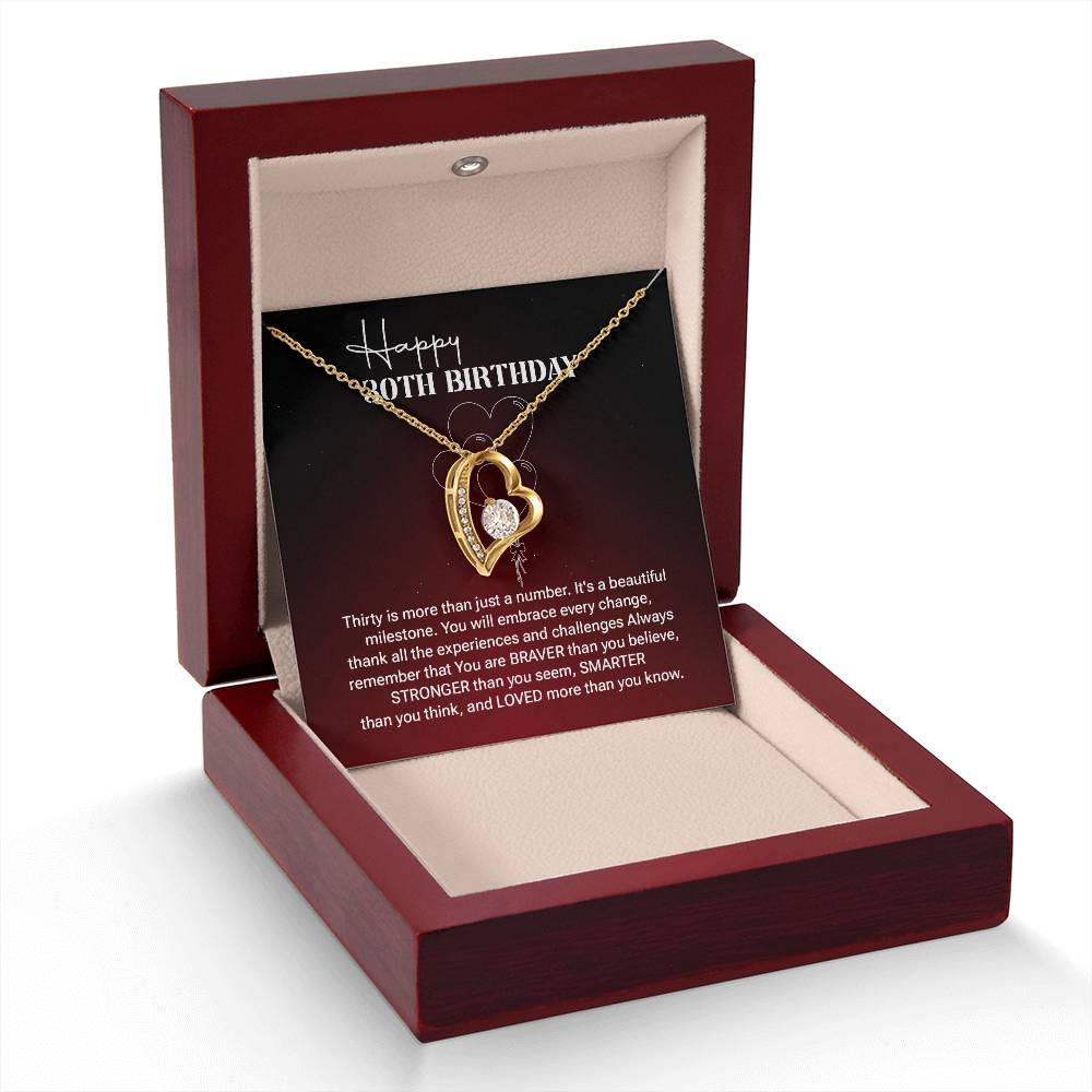 30th Birthday Necklace Gift for Women – Heart Pendant & Message Box