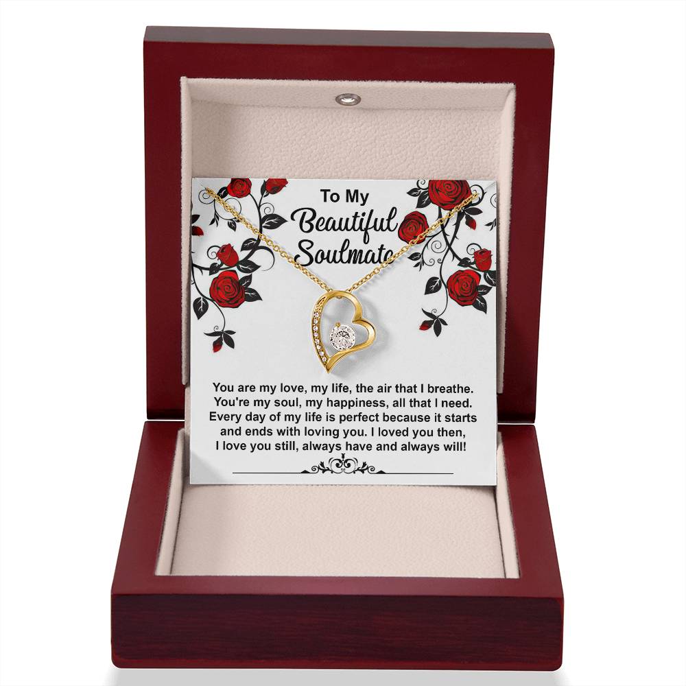 To My Beautiful Soulmate Necklace Gift, Forever Heart Necklace Gift For Wife, Girlfriend, Fiancée, Valentine's Day Soulmate Jewelry With A Meaningful Message Card.