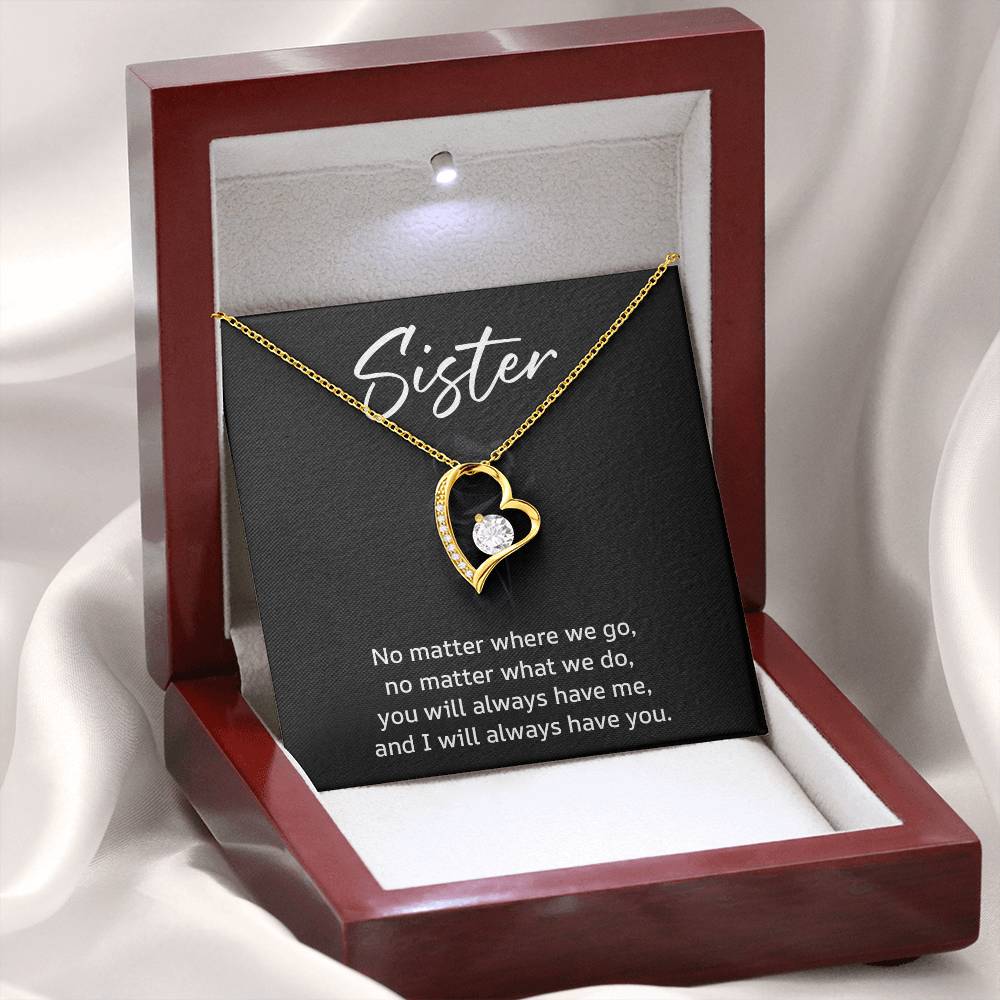 Sister Necklace Gift with Heart Pendant – Sentimental Message Card Included