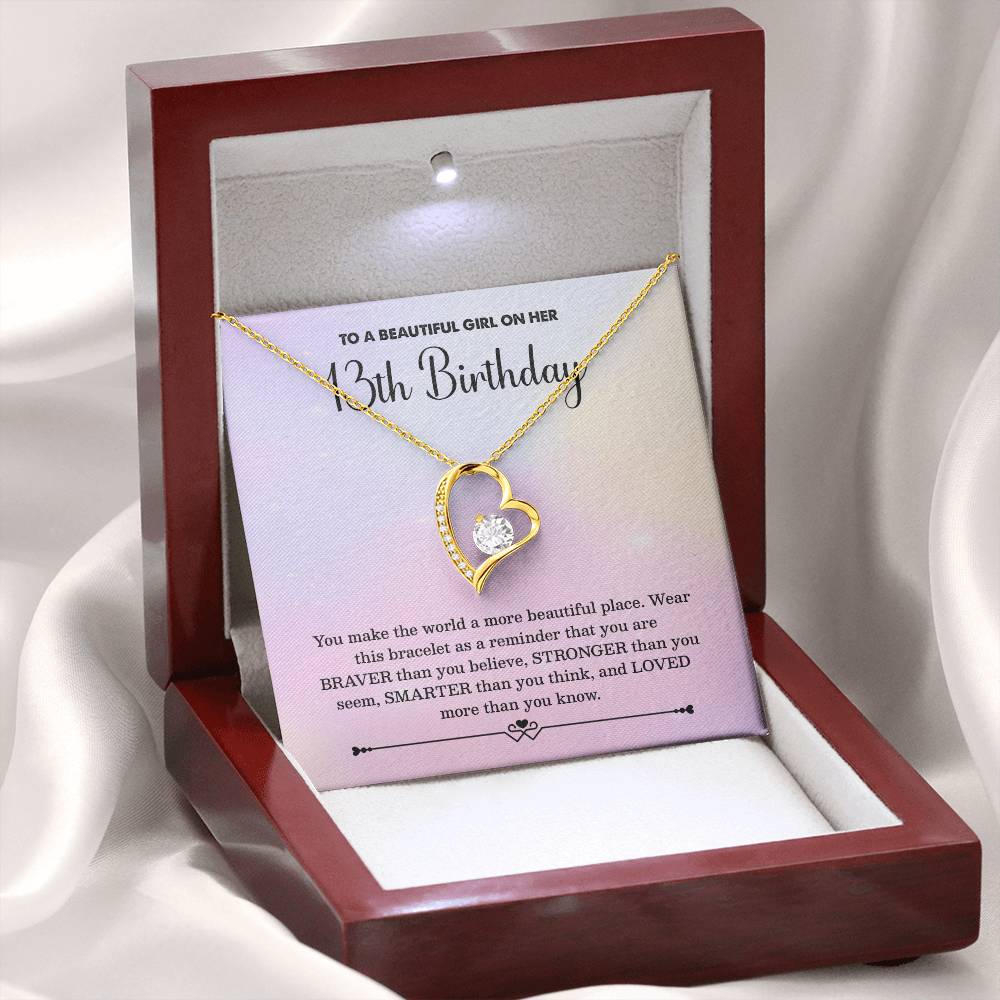 13th Birthday Necklace for Girl – Heart Pendant with Pastel Message Card