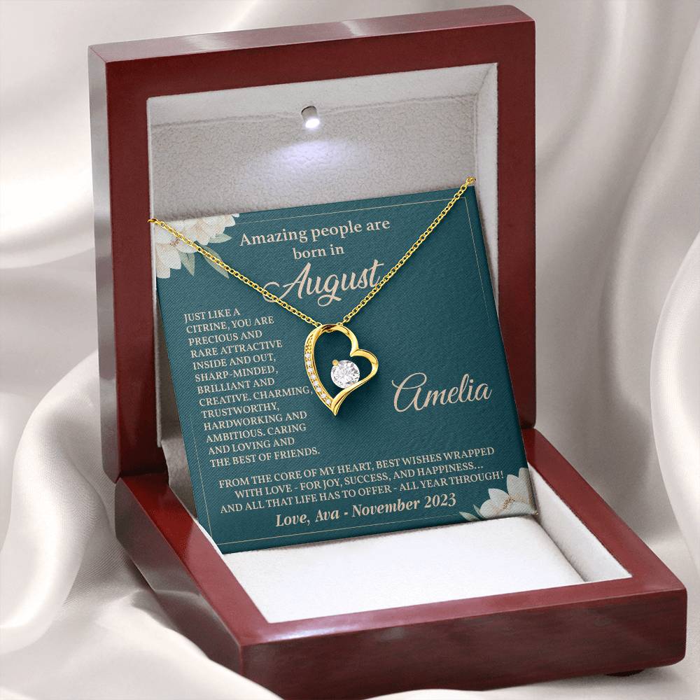 August Birthday Necklace Gift for Her – Heart Pendant in Box