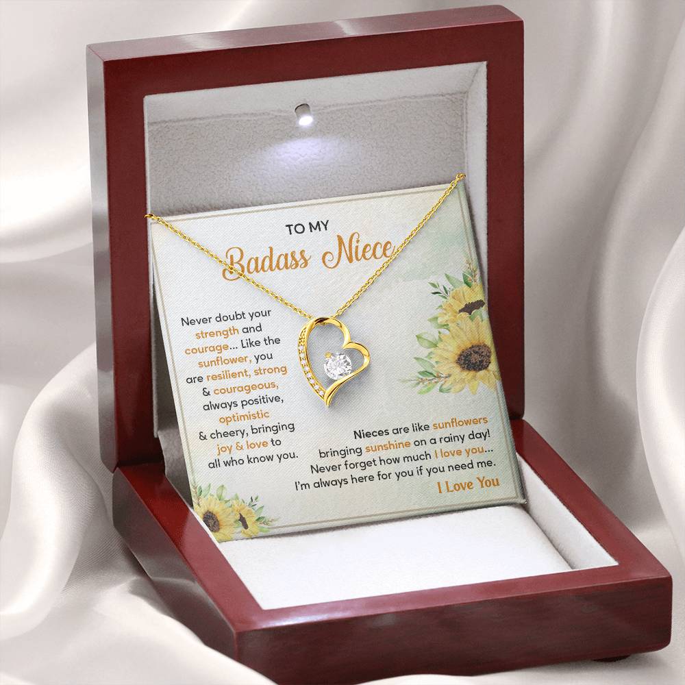 Badass Niece Necklace With Sunflower Message Card