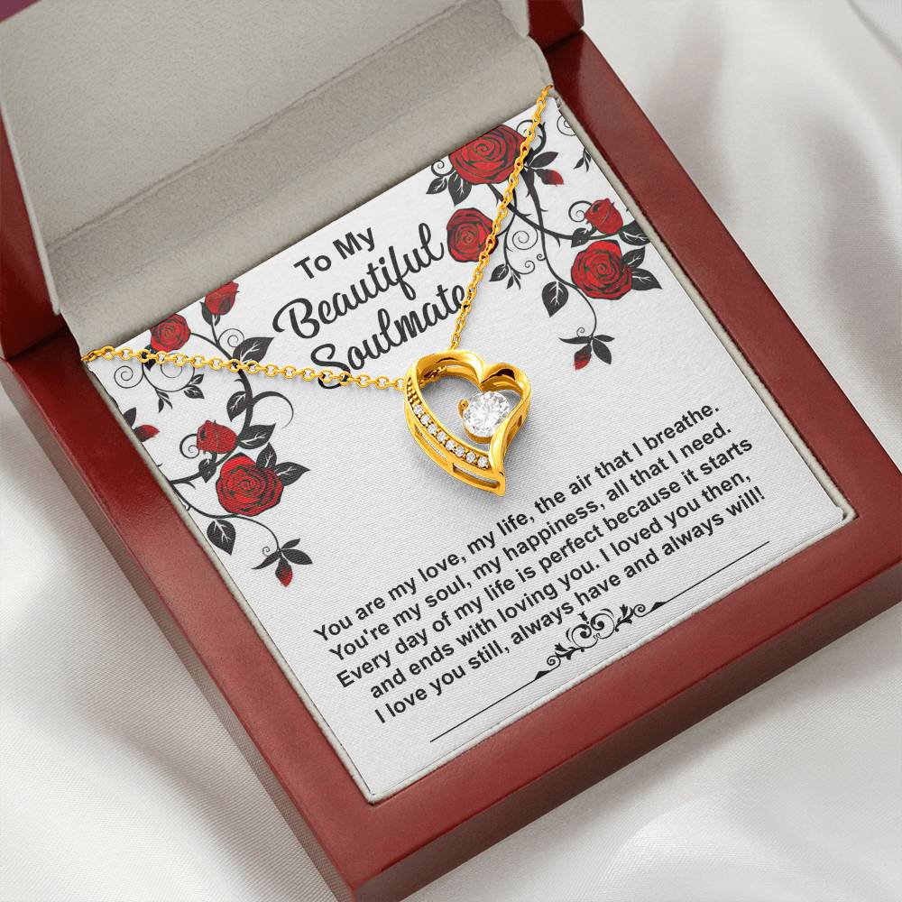 To My Beautiful Soulmate Necklace Gift, Forever Heart Necklace Gift For Wife, Girlfriend, Fiancée, Valentine's Day Soulmate Jewelry With A Meaningful Message Card.