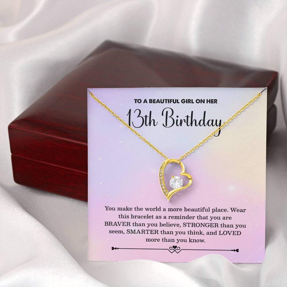 13th Birthday Necklace for Girl – Heart Pendant with Pastel Message Card