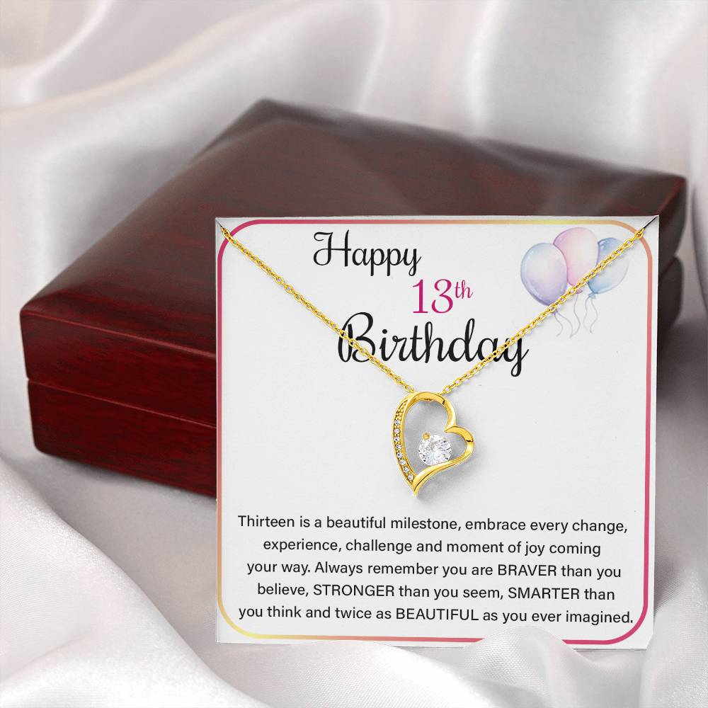 13th Birthday Necklace for Teen Girl – Heart Pendant & Milestone Card