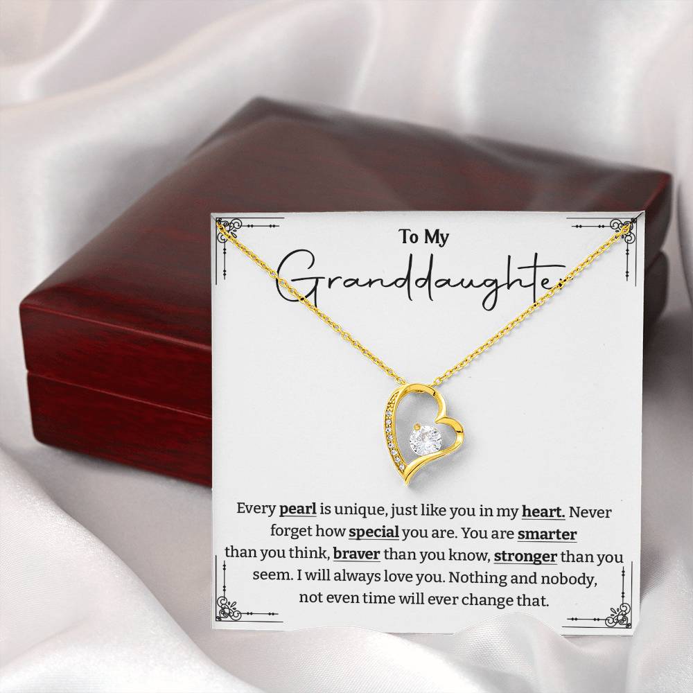 Granddaughter Necklace Gift – Unique Like a Pearl Heart Pendant