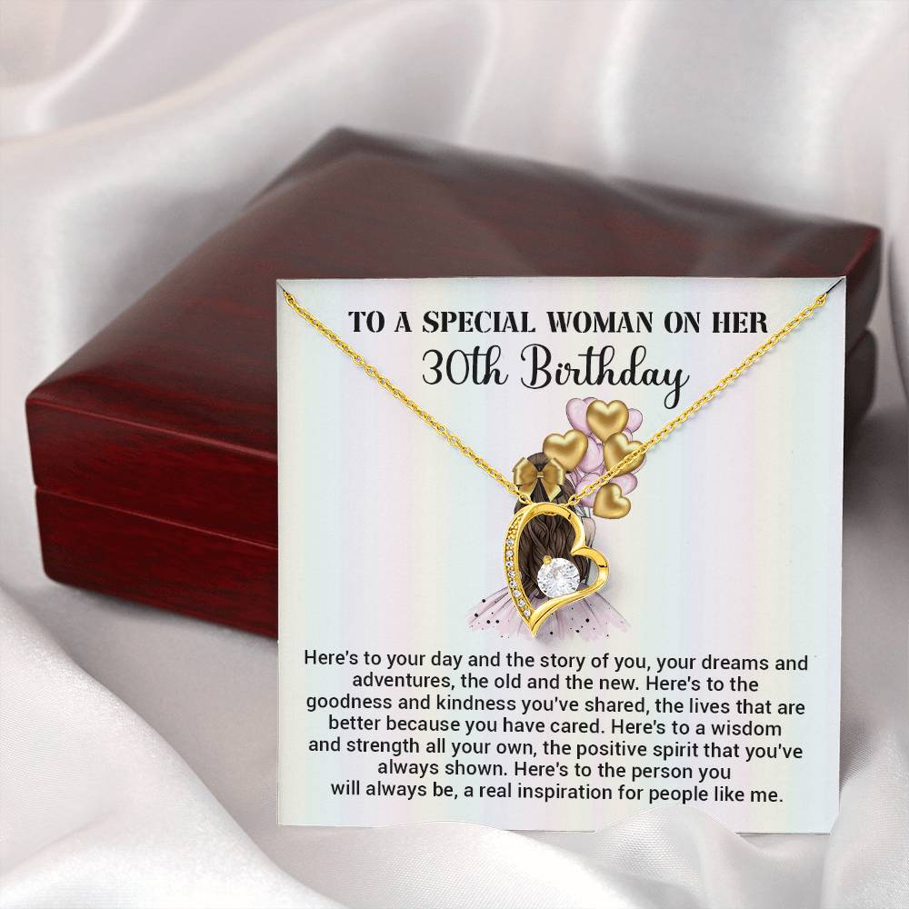 30th Birthday Gift for Woman – Heart Necklace with Message Card