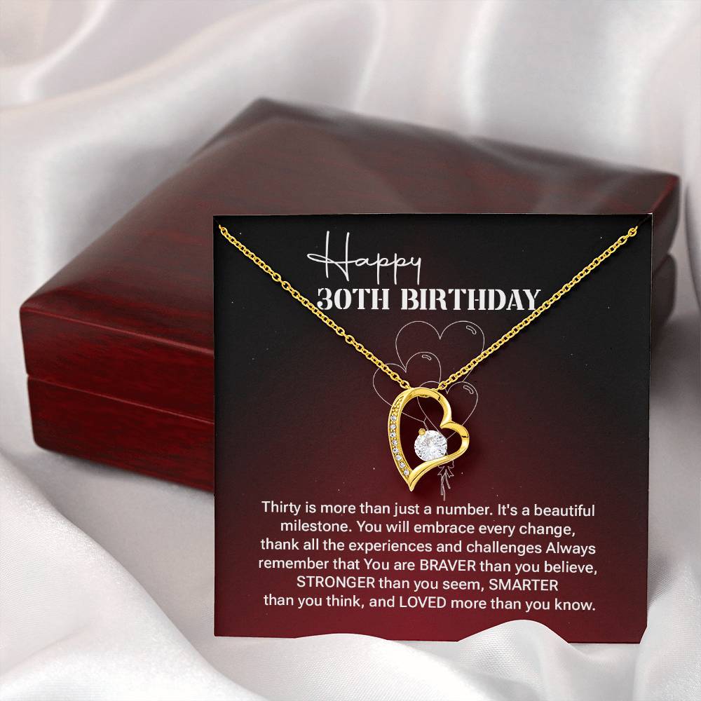 30th Birthday Necklace Gift for Women – Heart Pendant & Message Box