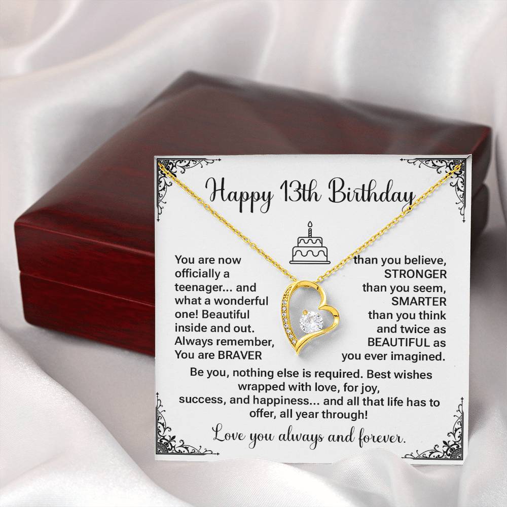 13th Birthday Gift for Teen Girl – Heart Necklace with Message Card