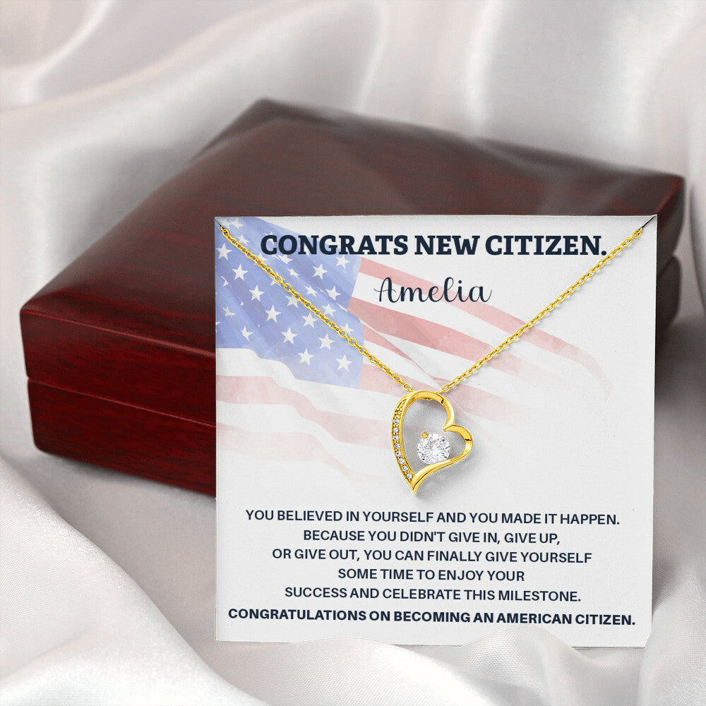 Congrats Necklace For New U.s. Citizen Amelia Necklace For New U.s. Citizen Gift For New American Citizen Necklace With Citizenship Message U.s. Citizenship Achievement Gift Necklace For Proud U.s. Citizen Necklace For Citizenship Success